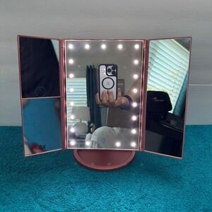 Bestope Trifold LED Makeup Mirror Rose Gold 2X 3X Magnification Tabletop Vanity